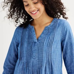 NWT Sonoma Goods For Life Long Sleeve Pintuck Dress - Chambray Blue